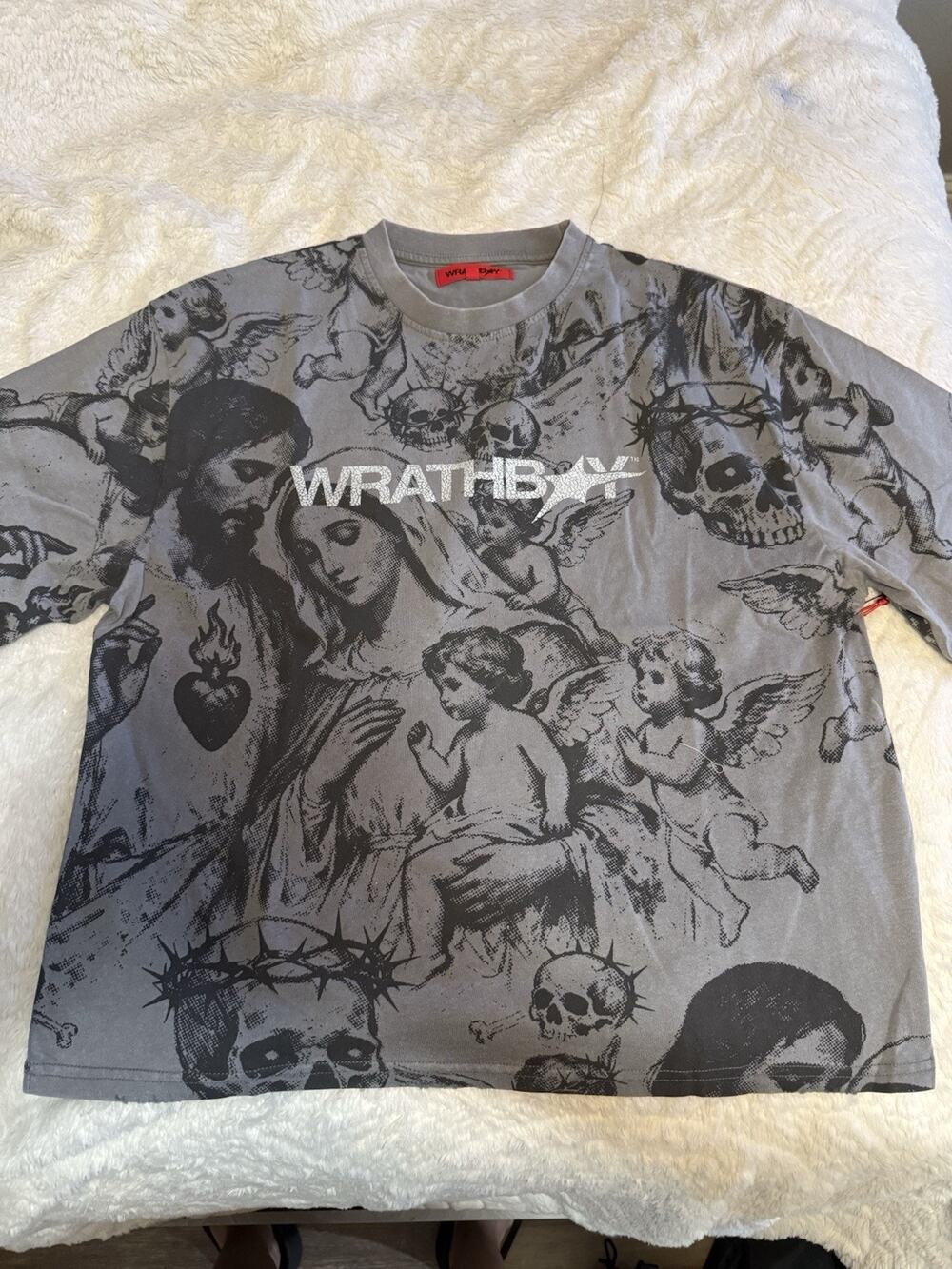 WRATHBOY God Is My Weapon Graphic Tee Gray/Black Men's S Crew Neck Short